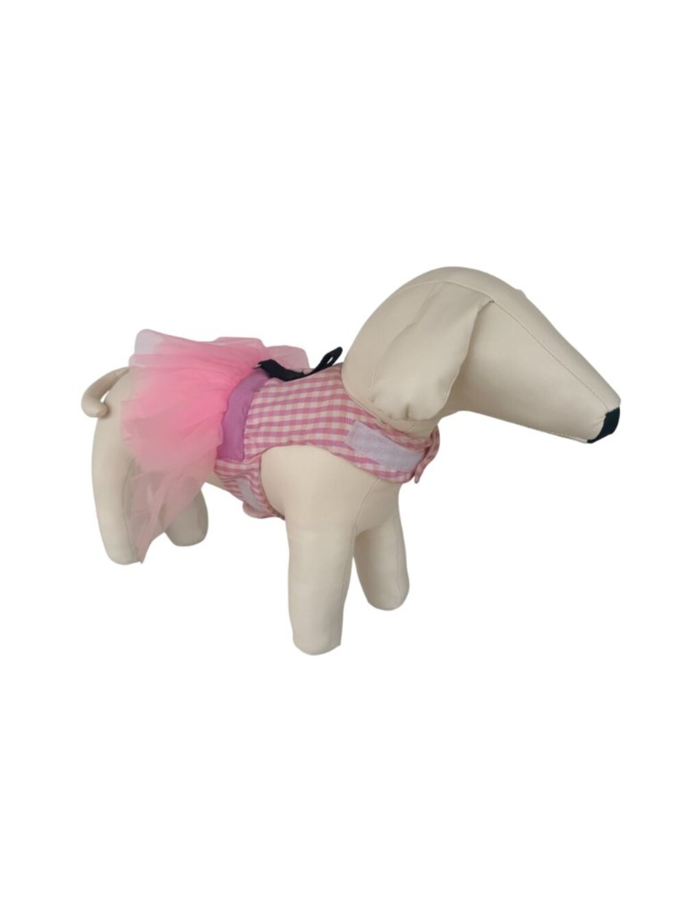 Handmade Small Dog Adjustable Dress Outfit w Harness Pink Gingham Tulle Tutu - - Picture 3 of 5